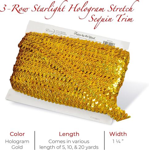 Trims by the Yard 3-Row Starlight Hologram Sequin Stretch Trim, 1 1/4-Inch Versatile Sequins for Crafts, Durable Sequin Trim for Costumes, Fashion, and Home Decor, Pink in Kuwait