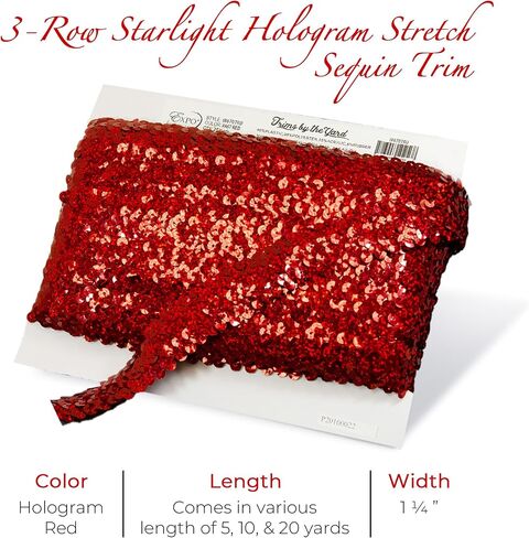 Trims by the Yard 3-Row Starlight Hologram Sequin Stretch Trim, 1 1/4-Inch Versatile Sequins for Crafts, Durable Sequin Trim for Costumes, Fashion, and Home Decor, Pink in Kuwait