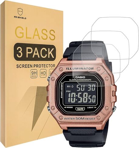 Mr.Shield Screen Protector متوافق مع Casio W-218H / W218H / W-218HM-5BV Series [Glass Glass] [3 عبوات] [زجاج اليابان مع صلابة 9H] in Kuwait