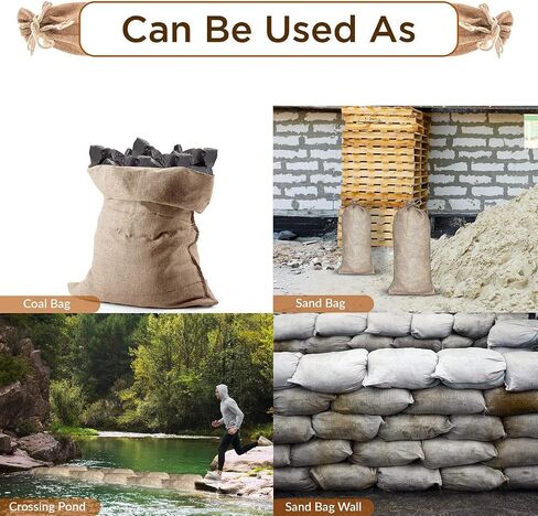 UBICON Burlap Sand Bag with Natural Jute Draw String - Size: 14" x 26" - Sandbags 50lb Weight Capacity - Sandbags for Flooding - Sand Bag - Flood Water Barrier (5) in Saudi Arabia