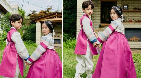 Korean Baby Girl Hanbok for 100~15y/o White Jeogori Magenta Girl Hanbok Baby Kids Korean Dress in Kuwait