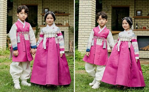 Korean Baby Girl Hanbok for 100~15y/o White Jeogori Magenta Girl Hanbok Baby Kids Korean Dress in Kuwait