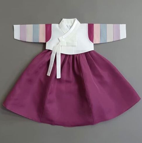 Korean Baby Girl Hanbok for 100~15y/o White Jeogori Magenta Girl Hanbok Baby Kids Korean Dress in Kuwait