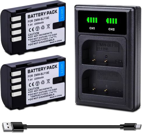 2 حزمة DMW-BLF19 ، DMW-BLF19E ، DMW-BLF19PP بطاريات بديلة مع شاحن USB مزدوج لـ Panasonic Lumix DC-G9 ، DC-GH5 ، DMC-GH3 ، DMC-GH3K ، DMC-GH4 ، DMC-GH4K Camera 2200MAH in Saudi Arabia