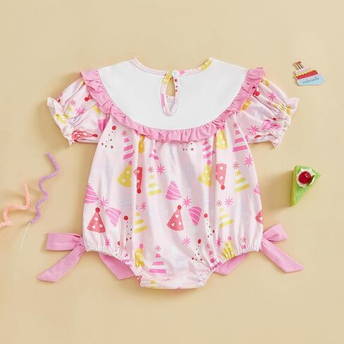 woshilaocai Baby Girl First Birthday Outfit One Romper Smocked Bow Jumpsuit Infant One Birthday Clothes in Saudi Arabia