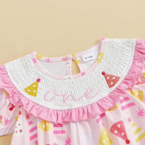 woshilaocai Baby Girl First Birthday Outfit One Romper Smocked Bow Jumpsuit Infant One Birthday Clothes in Saudi Arabia