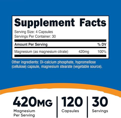 Nutricost Magnesium Citrate 420mg, 120 Veggie Capsules - 30 Servings, Gluten Free, Non-GMO Supplement in Saudi Arabia