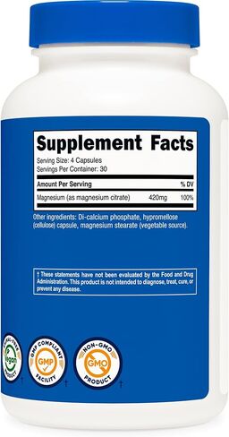 Nutricost Magnesium Citrate 420mg, 120 Veggie Capsules - 30 Servings, Gluten Free, Non-GMO Supplement in Saudi Arabia