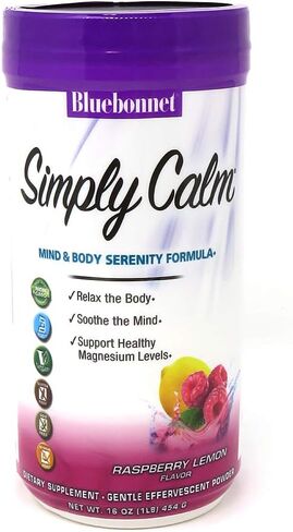 Bluebonnet Nutrition Simply Calm Powder، للتهدئة*، تشنجات العضلات*، تخفيف التوتر*، خالي من الصويا، خالي من الغلوتين، غير معدل وراثيًا، معتمد من الشريعة اليهودية، خالي من منتجات الألبان، نباتي، 16 أونصة، 82 حصة، نكهة ليمون التوت in Saudi Arabia