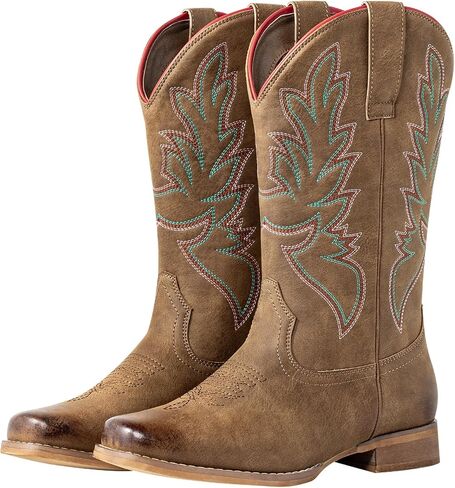 J's.o.l.e Square Toe Cowboy Boots for Women Wide Calf Pull On Fashion Embroidered Western Cowgirl Boots in Saudi Arabia