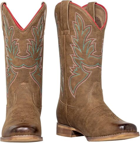 J's.o.l.e Square Toe Cowboy Boots for Women Wide Calf Pull On Fashion Embroidered Western Cowgirl Boots in Saudi Arabia