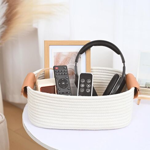 Storage Baskets for Organizing, Small Woven Basket Set of 6-4 Shelf Basket with Leather Handle and 2 Small Gift Baskets, Cotton Rope Basket for Shelves, Nursery, Dog Toy, Bathroom in Saudi Arabia
