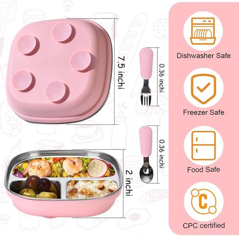 2 Pack Stainless Steel Kids Plates with Suction | 7.68" Spill-Proof High-Rim | 2 Spoons & Removable Sleeves | Microwave/Dishwasher Safe | BPA-Free, Non-Slip, Unbreakable Toddler Plates (Pink) in Saudi Arabia