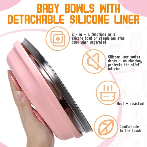 2 Pack Stainless Steel Kids Plates with Suction | 7.68" Spill-Proof High-Rim | 2 Spoons & Removable Sleeves | Microwave/Dishwasher Safe | BPA-Free, Non-Slip, Unbreakable Toddler Plates (Pink) in Saudi Arabia