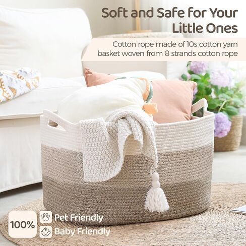 Woven Basket 18"*14"*12" Blanket Storage Basket Toy Organizer Decorative Basket with 2 Free Cotton Rope Coasters in Saudi Arabia