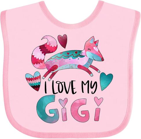 inktastic I Love My Gigi Pink and Blue Fox with Hearts Baby Bib in Saudi Arabia