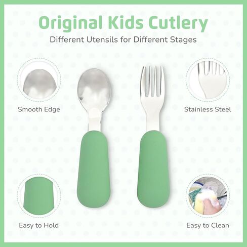 LYA Stainless Steel Suction Plates for Baby - Food Grade Stainless Steel Baby Feeding Set with Removable Silicone Wrap - 2x Children’s Non-Toxic Plates with 2x Baby Spoons and 2x Forks - Blue/Mint in Saudi Arabia
