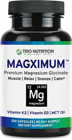Trio Nutrition MagX Magnesium Glycinate, Vitamin D3, Vitamin K2 & MCT Oil | Chelated Magnesium Supplement | Calm, Relaxation & Recovery | Be Well Rested & Start Your Day with Magximum in Kuwait