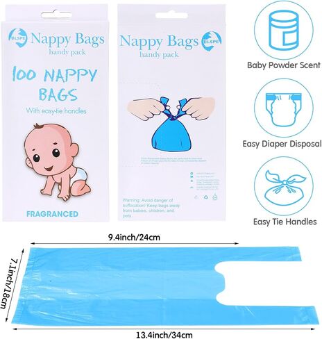 Honoson 1200 Count Baby Disposable Diaper Bags Scented Diaper Sacks with Tie Handle Disposal Baby Poop Trash Bags Waste Sacks Refill(Blue) in Saudi Arabia