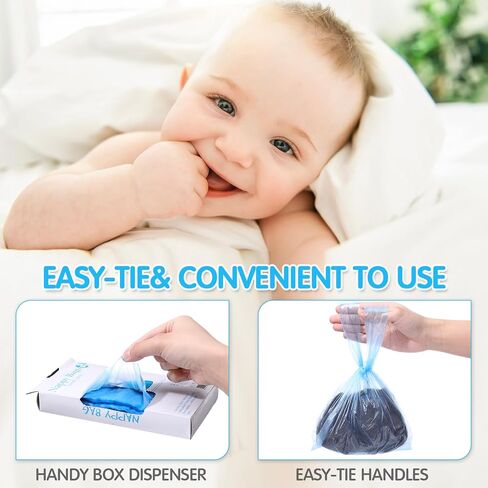 Honoson 1200 Count Baby Disposable Diaper Bags Scented Diaper Sacks with Tie Handle Disposal Baby Poop Trash Bags Waste Sacks Refill(Blue) in Saudi Arabia