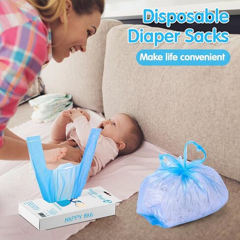Honoson 1200 Count Baby Disposable Diaper Bags Scented Diaper Sacks with Tie Handle Disposal Baby Poop Trash Bags Waste Sacks Refill(Blue) in Saudi Arabia