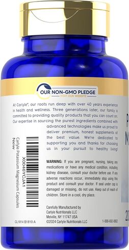 Potassium Magnesium Supplement | 250 Count | Non-GMO & Gluten Free Complex | by Carlyle in Saudi Arabia