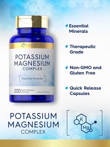 Potassium Magnesium Supplement | 250 Count | Non-GMO & Gluten Free Complex | by Carlyle in Saudi Arabia
