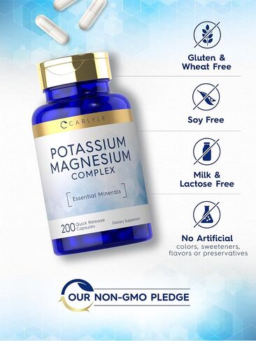 Potassium Magnesium Supplement | 250 Count | Non-GMO & Gluten Free Complex | by Carlyle in Saudi Arabia