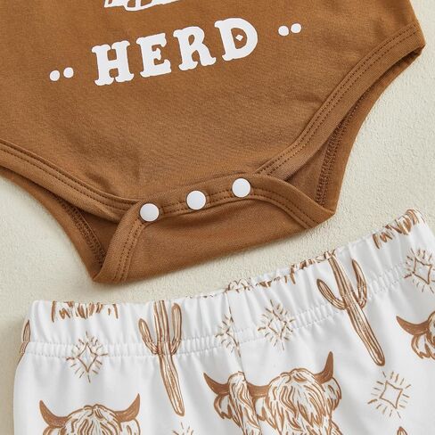 جديد على The Herd Baby Girl Western Western Aightland Cow Print Long Sleeve Romper Flare Pants Beants 3pcs Fall Cloths in Saudi Arabia