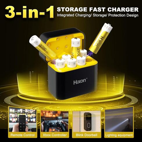 Hixon 12 Pack 3700MWH WHD Batteribes AA Lithium مع صندوق تخزين الشحن ، بطارية عالية 1.5 فولت مضاعفة بطارية LI-ION ، 2000+ دورات LITHIUM LITHIOM AA LING FOR Blink Quest Xbox in Kuwait