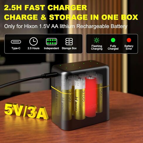 Hixon 12 Pack 3700MWH WHD Batteribes AA Lithium مع صندوق تخزين الشحن ، بطارية عالية 1.5 فولت مضاعفة بطارية LI-ION ، 2000+ دورات LITHIUM LITHIOM AA LING FOR Blink Quest Xbox in Kuwait