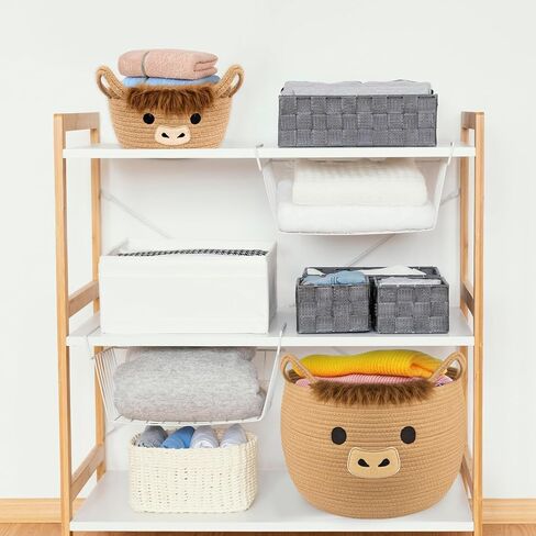Highland Cute Cow Basket Set for Nursery, Woven Storage Cotton Rope Basket, Baby Blanket 0rganizer with Ears Handles, Blanket Towel Decor Toy Clothes Gifts Storage Cat Dog Bin, Pack of 2 in Saudi Arabia
