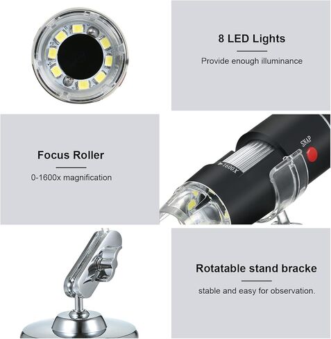 USB Digital Microscope 1600x Camera 8 LEDs مع Mashifier التفتيش المحمولة المحمولة in Kuwait