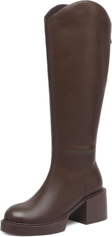 TEAIEUI Knee High Boots for Women | Comfort Platform | Chunky Block Heeled | Riding | Tall | Long | Side Zipper | Round Toe in Saudi Arabia