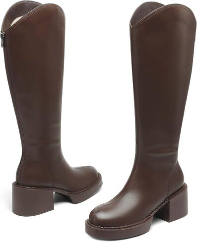 TEAIEUI Knee High Boots for Women | Comfort Platform | Chunky Block Heeled | Riding | Tall | Long | Side Zipper | Round Toe in Saudi Arabia