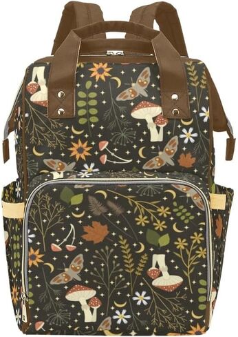Generic Witchy Diaper Bag, Cottagecore Nappy Bag, Backpack, Newborn Baby Gifts, Cottagecore, Mushrooms, Celestial (Goblincore), Large in Saudi Arabia