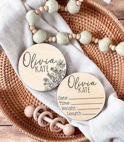 Personalized Newborn Name Announcement Sign for Hospital - Double Sided - Wood Birth Announcement Sign - Name Baby Announcement Sign Customized Gender Neutral (Double Sided) in Saudi Arabia