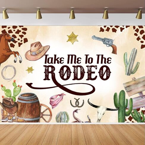 Take Me to The Rodeo Backdrop for Western Cowboy First Birthday Decorations, Western Cowboy Birthday Wild West Themed Party Photography Background, Wild West Themed Party Banner 7x5ft in Saudi Arabia