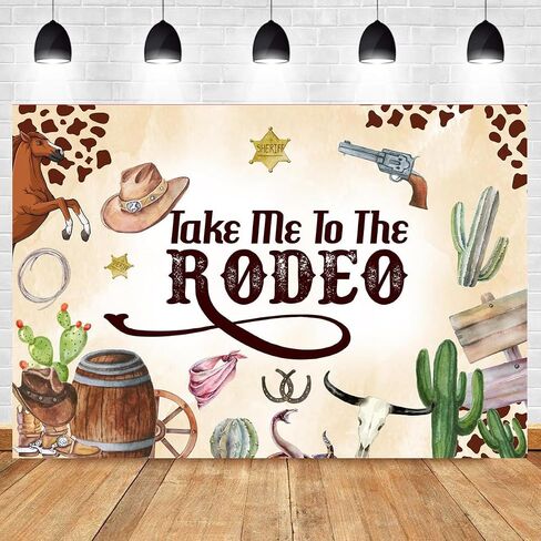 Take Me to The Rodeo Backdrop for Western Cowboy First Birthday Decorations, Western Cowboy Birthday Wild West Themed Party Photography Background, Wild West Themed Party Banner 7x5ft in Saudi Arabia
