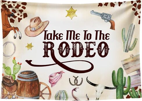 Take Me to The Rodeo Backdrop for Western Cowboy First Birthday Decorations, Western Cowboy Birthday Wild West Themed Party Photography Background, Wild West Themed Party Banner 7x5ft in Saudi Arabia
