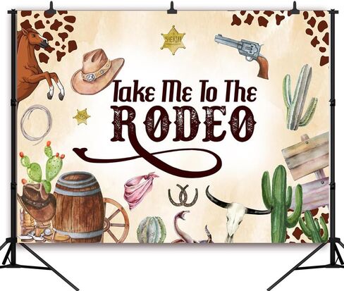 Take Me to The Rodeo Backdrop for Western Cowboy First Birthday Decorations, Western Cowboy Birthday Wild West Themed Party Photography Background, Wild West Themed Party Banner 7x5ft in Saudi Arabia