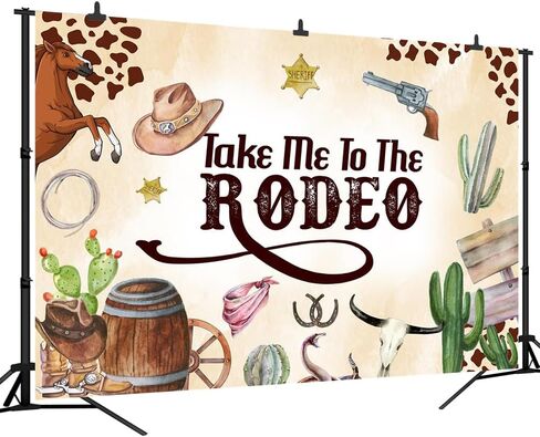 Take Me to The Rodeo Backdrop for Western Cowboy First Birthday Decorations, Western Cowboy Birthday Wild West Themed Party Photography Background, Wild West Themed Party Banner 7x5ft in Saudi Arabia