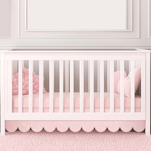 Pink Scalloped Crib Skirt 28"x 52" with 14" Drop Pleated Dust Ruffle with Split Corners for Baby Boys Girls Soft 4-Sided Crib Bed Skirt Nursery Standard Toddler Bedding in Saudi Arabia