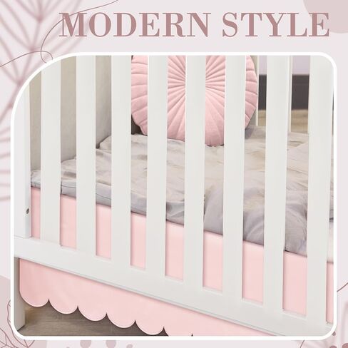 Pink Scalloped Crib Skirt 28"x 52" with 14" Drop Pleated Dust Ruffle with Split Corners for Baby Boys Girls Soft 4-Sided Crib Bed Skirt Nursery Standard Toddler Bedding in Saudi Arabia