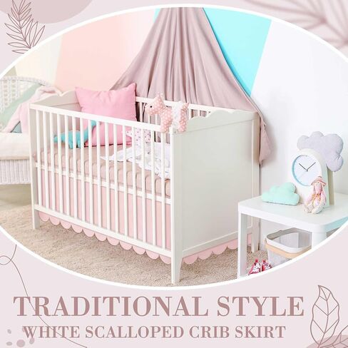 Pink Scalloped Crib Skirt 28"x 52" with 14" Drop Pleated Dust Ruffle with Split Corners for Baby Boys Girls Soft 4-Sided Crib Bed Skirt Nursery Standard Toddler Bedding in Saudi Arabia