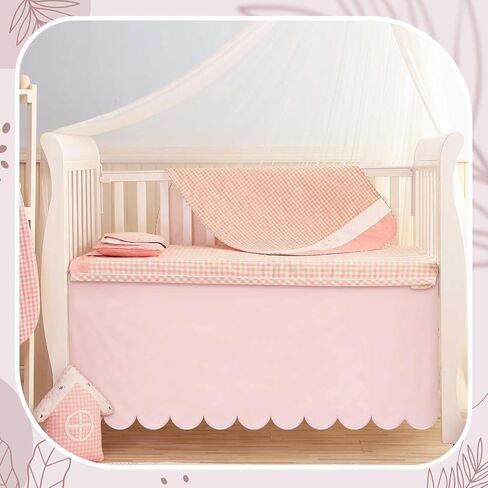 Pink Scalloped Crib Skirt 28"x 52" with 14" Drop Pleated Dust Ruffle with Split Corners for Baby Boys Girls Soft 4-Sided Crib Bed Skirt Nursery Standard Toddler Bedding in Saudi Arabia