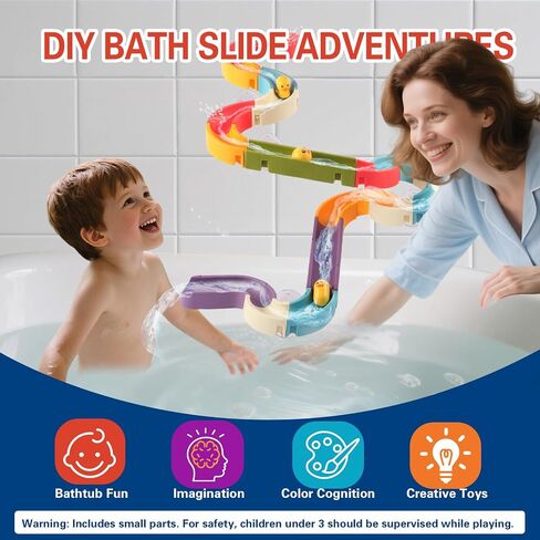 Duck Slide Bath Toys for Kids Ages 4-8, Bathtub Toys DIY Wall Track Building Kit for Toddlers 2-4 3-5, Fun Shower Toys Bathtub Time Birthday Gift for 3+ Years Old Boys and Girls（34PCS） in Saudi Arabia