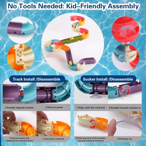 Duck Slide Bath Toys for Kids Ages 4-8, Bathtub Toys DIY Wall Track Building Kit for Toddlers 2-4 3-5, Fun Shower Toys Bathtub Time Birthday Gift for 3+ Years Old Boys and Girls（34PCS） in Saudi Arabia