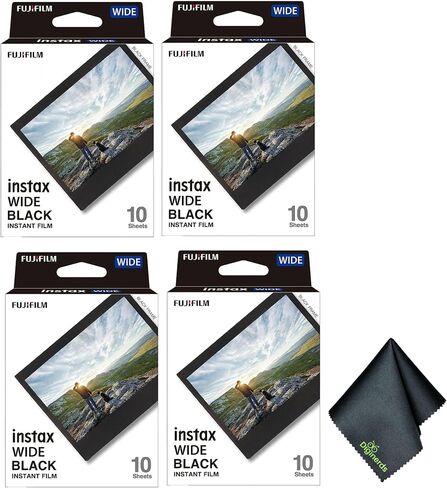 Fujifilm Instax Wide Black Instant Film (40 Exposures) Bundle with Diginerds Microfiber Cleaning Cloth in Saudi Arabia
