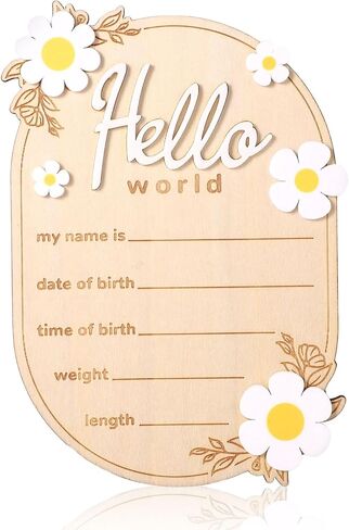 علامة إعلان الطفل ، 5.91x4.13in Wooden Hello World Namebool Sign Name Loval Poard Poard Loards for New Baby Perfect Decorations and Photo Props لمستشفى الحضانة المنزلية in Saudi Arabia